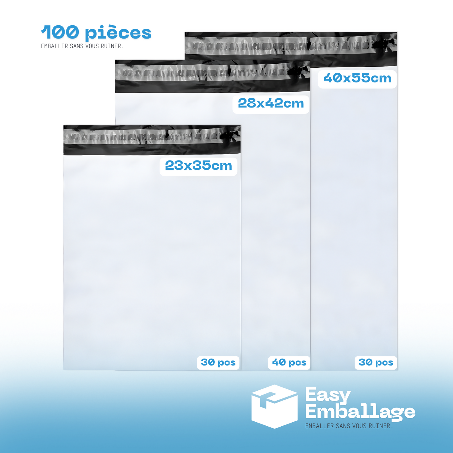 Mix Pochettes expéditions - 100 pièces - 30 M / 40 L / 30 XL